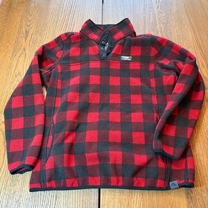L.L. Bean Red and Black Plaid Sweater Fleece Pullover